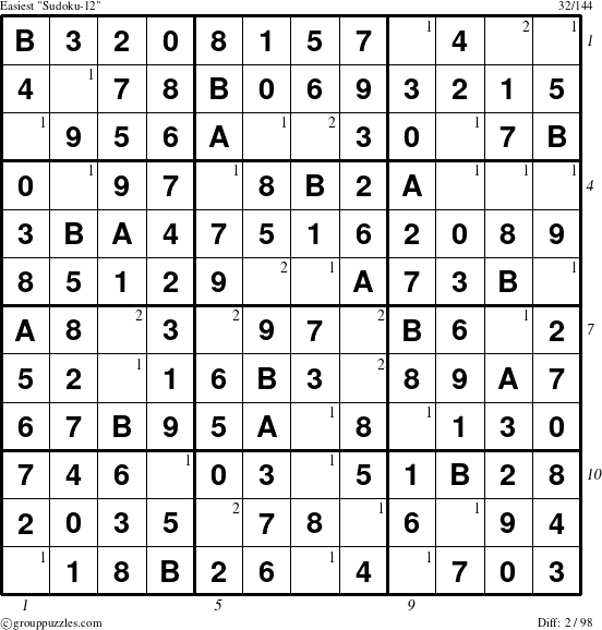 The grouppuzzles.com Easiest Sudoku-12 puzzle for  with all 2 steps marked