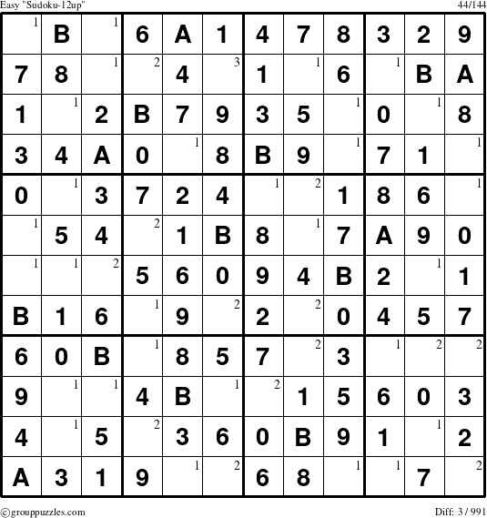 The grouppuzzles.com Easy Sudoku-12up puzzle for  with the first 3 steps marked