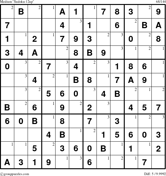 The grouppuzzles.com Medium Sudoku-12up puzzle for  with the first 3 steps marked