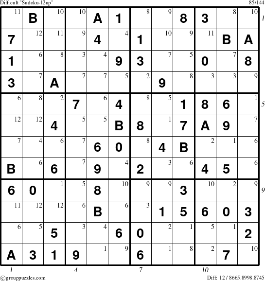 The grouppuzzles.com Difficult Sudoku-12up puzzle for  with all 12 steps marked