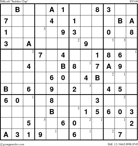 The grouppuzzles.com Difficult Sudoku-12up puzzle for  with the first 3 steps marked