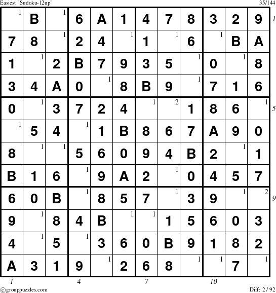 The grouppuzzles.com Easiest Sudoku-12up puzzle for  with all 2 steps marked