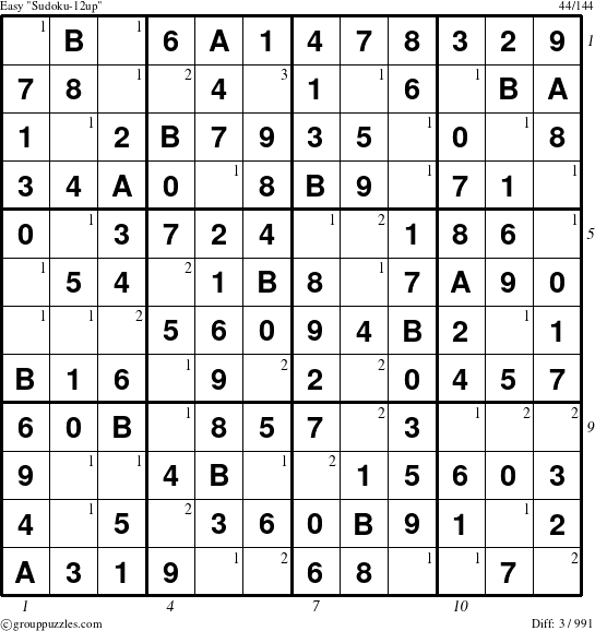 The grouppuzzles.com Easy Sudoku-12up puzzle for  with all 3 steps marked