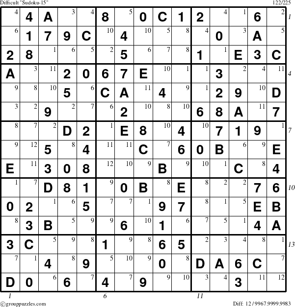 The grouppuzzles.com Difficult Sudoku-15 puzzle for , suitable for printing, with all 12 steps marked