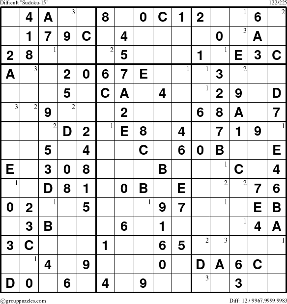 The grouppuzzles.com Difficult Sudoku-15 puzzle for  with the first 3 steps marked