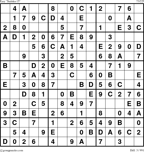 The grouppuzzles.com Easy Sudoku-15 puzzle for 