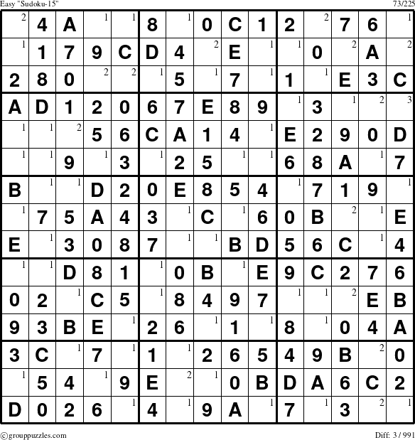 The grouppuzzles.com Easy Sudoku-15 puzzle for  with the first 3 steps marked