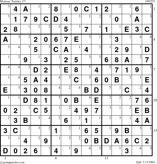 The grouppuzzles.com Medium Sudoku-15 puzzle for  with all 5 steps marked