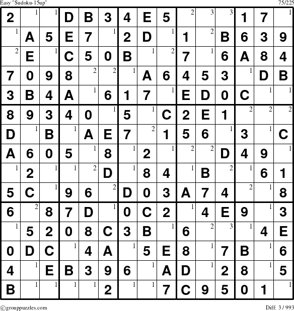 The grouppuzzles.com Easy Sudoku-15up puzzle for  with the first 3 steps marked