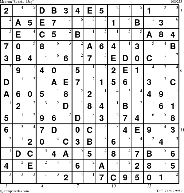 The grouppuzzles.com Medium Sudoku-15up puzzle for , suitable for printing, with all 7 steps marked