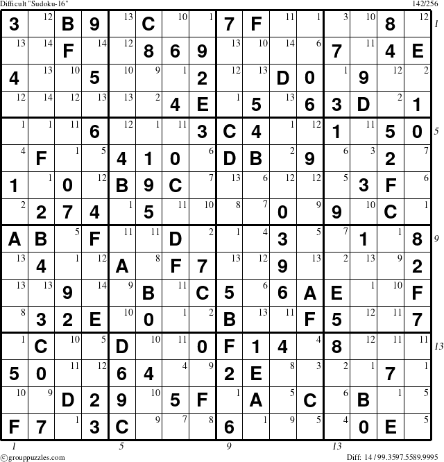 The grouppuzzles.com Difficult Sudoku-16 puzzle for  with all 14 steps marked