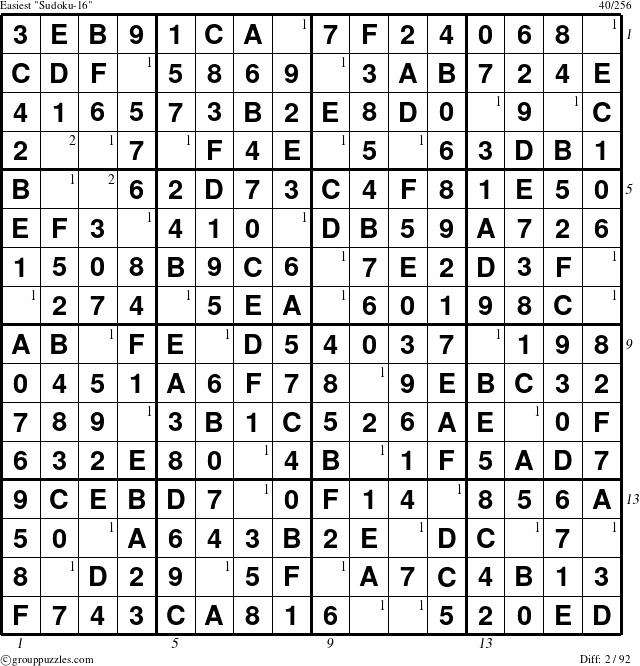 The grouppuzzles.com Easiest Sudoku-16 puzzle for  with all 2 steps marked