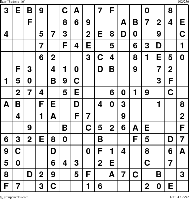 The grouppuzzles.com Easy Sudoku-16 puzzle for 