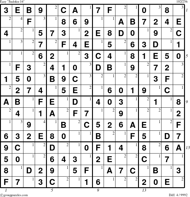 The grouppuzzles.com Easy Sudoku-16 puzzle for , suitable for printing, with all 4 steps marked