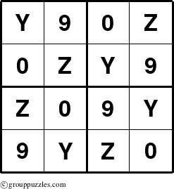 The grouppuzzles.com Answer grid for the Sudoku-4-YZ90 puzzle for 