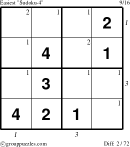 The grouppuzzles.com Easiest Sudoku-4 puzzle for , suitable for printing, with all 2 steps marked