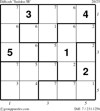 The grouppuzzles.com Difficult Sudoku-5B puzzle for , suitable for printing, with all 7 steps marked