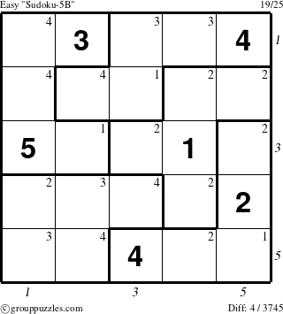 The grouppuzzles.com Easy Sudoku-5B puzzle for , suitable for printing, with all 4 steps marked