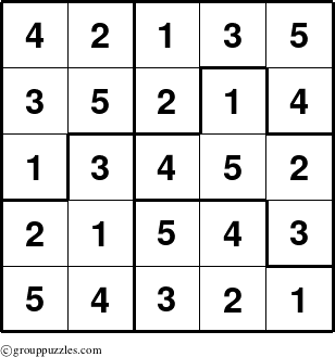 The grouppuzzles.com Answer grid for the Sudoku-5C puzzle for 