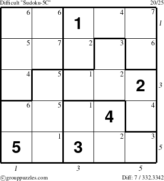 The grouppuzzles.com Difficult Sudoku-5C puzzle for , suitable for printing, with all 7 steps marked