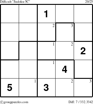 The grouppuzzles.com Difficult Sudoku-5C puzzle for  with the first 3 steps marked