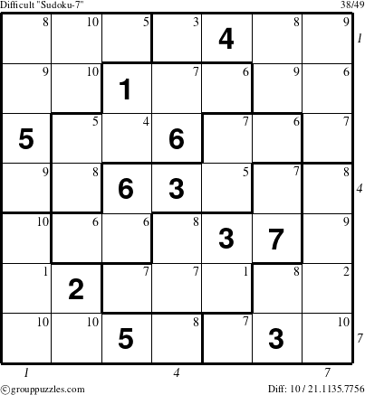 The grouppuzzles.com Difficult Sudoku-7 puzzle for , suitable for printing, with all 10 steps marked