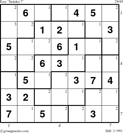 The grouppuzzles.com Easy Sudoku-7 puzzle for , suitable for printing, with all 3 steps marked