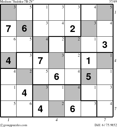 The grouppuzzles.com Medium Sudoku-7B-2V puzzle for , suitable for printing, with all 6 steps marked