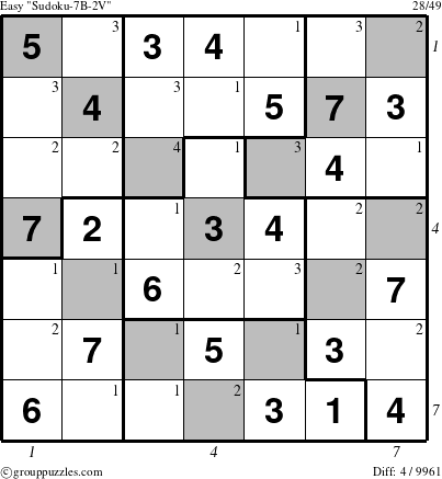 The grouppuzzles.com Easy Sudoku-7B-2V puzzle for , suitable for printing, with all 4 steps marked