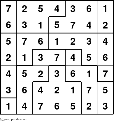 The grouppuzzles.com Answer grid for the Sudoku-7C puzzle for 