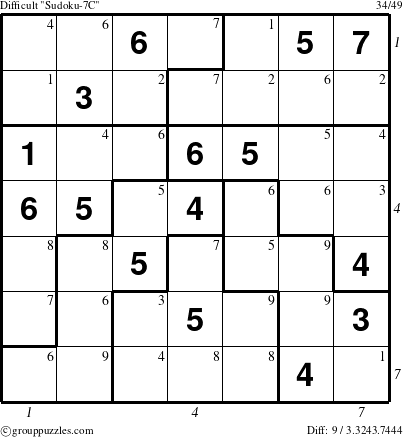 The grouppuzzles.com Difficult Sudoku-7C puzzle for  with all 9 steps marked