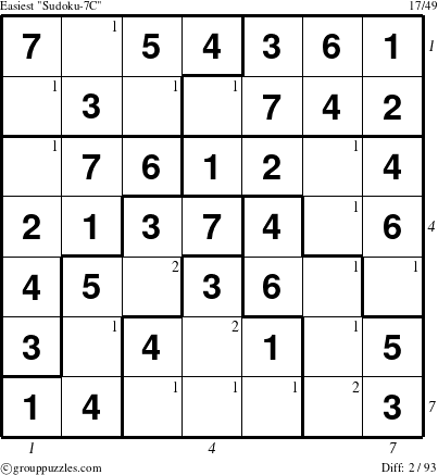 The grouppuzzles.com Easiest Sudoku-7C puzzle for , suitable for printing, with all 2 steps marked