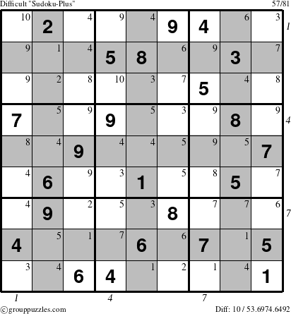 The grouppuzzles.com Difficult Sudoku-Plus puzzle for , suitable for printing, with all 10 steps marked