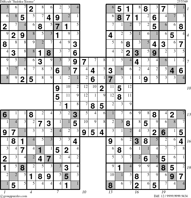 The grouppuzzles.com Difficult Sudoku-Xtreme puzzle for , suitable for printing, with all 12 steps marked