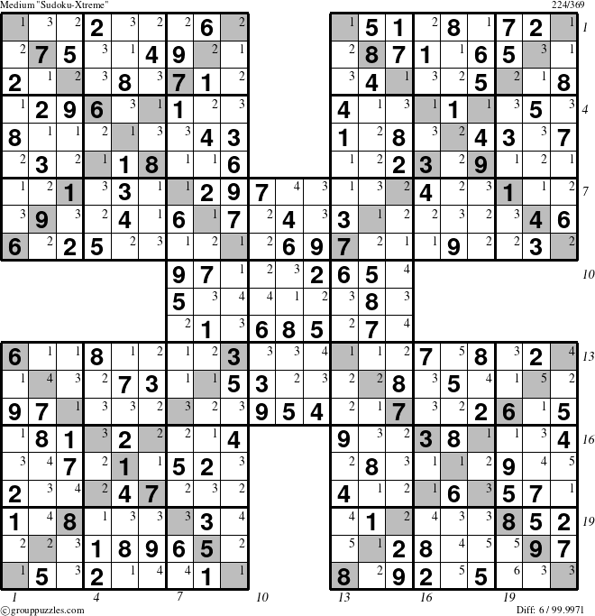 The grouppuzzles.com Medium Sudoku-Xtreme puzzle for , suitable for printing, with all 6 steps marked