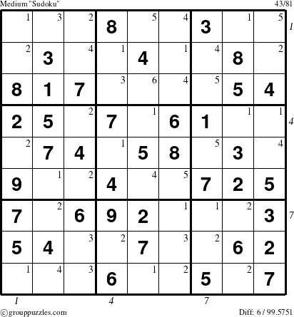 The grouppuzzles.com Medium Sudoku puzzle for , suitable for printing, with all 6 steps marked