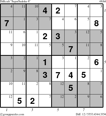 The grouppuzzles.com Difficult SuperSudoku-8 puzzle for , suitable for printing, with all 12 steps marked