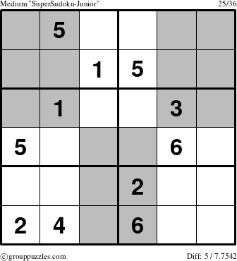 The grouppuzzles.com Medium SuperSudoku-Junior puzzle for 