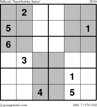 The grouppuzzles.com Difficult SuperSudoku-Junior puzzle for 