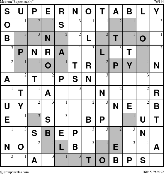 The grouppuzzles.com Medium Supernotably puzzle for  with the first 3 steps marked