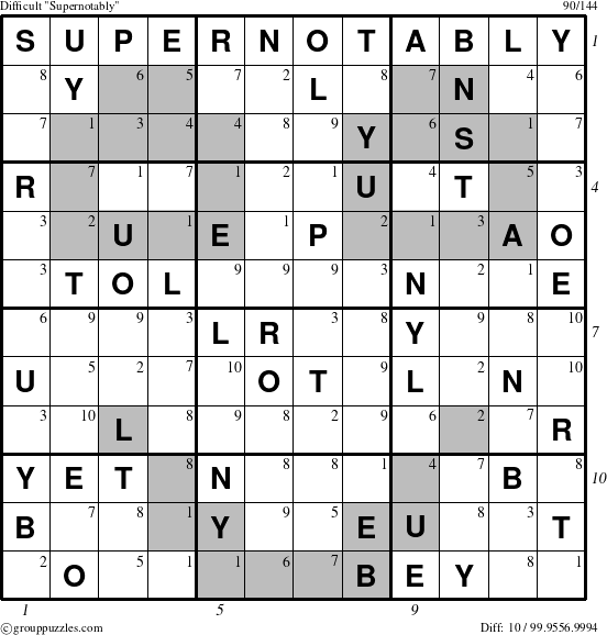The grouppuzzles.com Difficult Supernotably puzzle for  with all 10 steps marked
