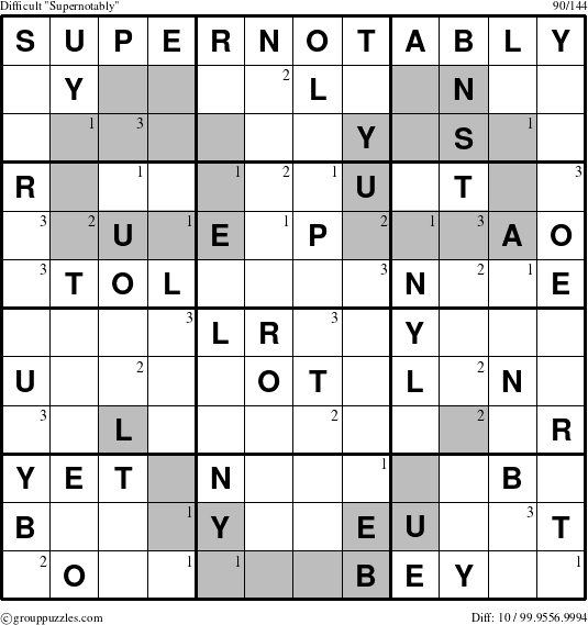 The grouppuzzles.com Difficult Supernotably puzzle for  with the first 3 steps marked