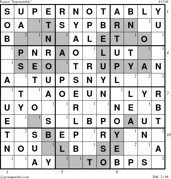 The grouppuzzles.com Easiest Supernotably puzzle for , suitable for printing, with all 2 steps marked