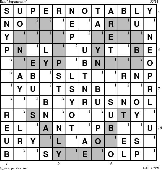 The grouppuzzles.com Easy Supernotably puzzle for  with all 3 steps marked