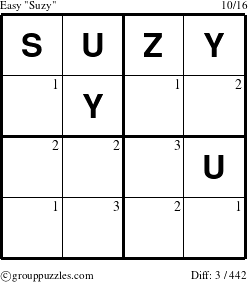 The grouppuzzles.com Easy Suzy puzzle for  with the first 3 steps marked