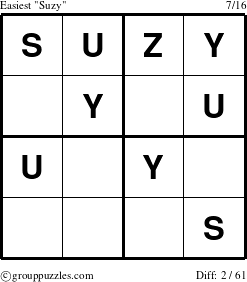 The grouppuzzles.com Easiest Suzy puzzle for 