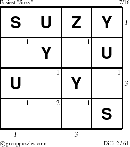 The grouppuzzles.com Easiest Suzy puzzle for , suitable for printing, with all 2 steps marked