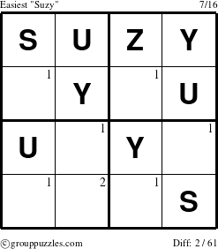 The grouppuzzles.com Easiest Suzy puzzle for  with the first 2 steps marked
