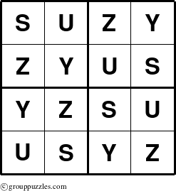 The grouppuzzles.com Answer grid for the Suzy puzzle for 