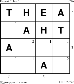 The grouppuzzles.com Easiest Thea puzzle for , suitable for printing, with all 2 steps marked